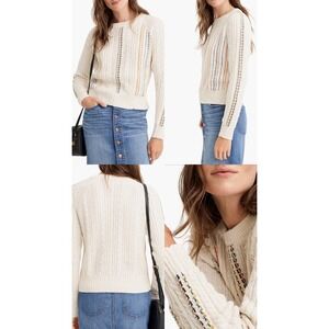 The Reeds Cable Knit Sweater Ivory Rainbow Stripe Long Sleeve Crewneck XXS